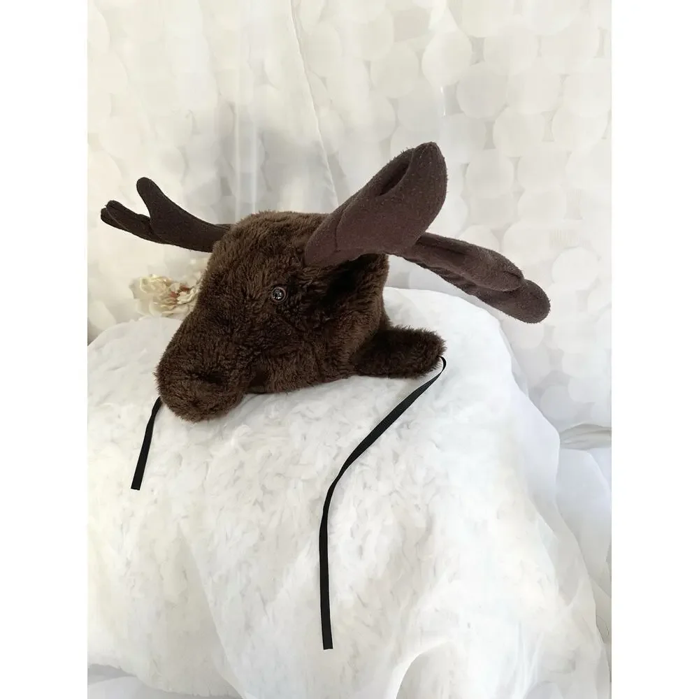 Vintage 80s Brown moose head Fleece hat by the Rocking Horse Company Seattle